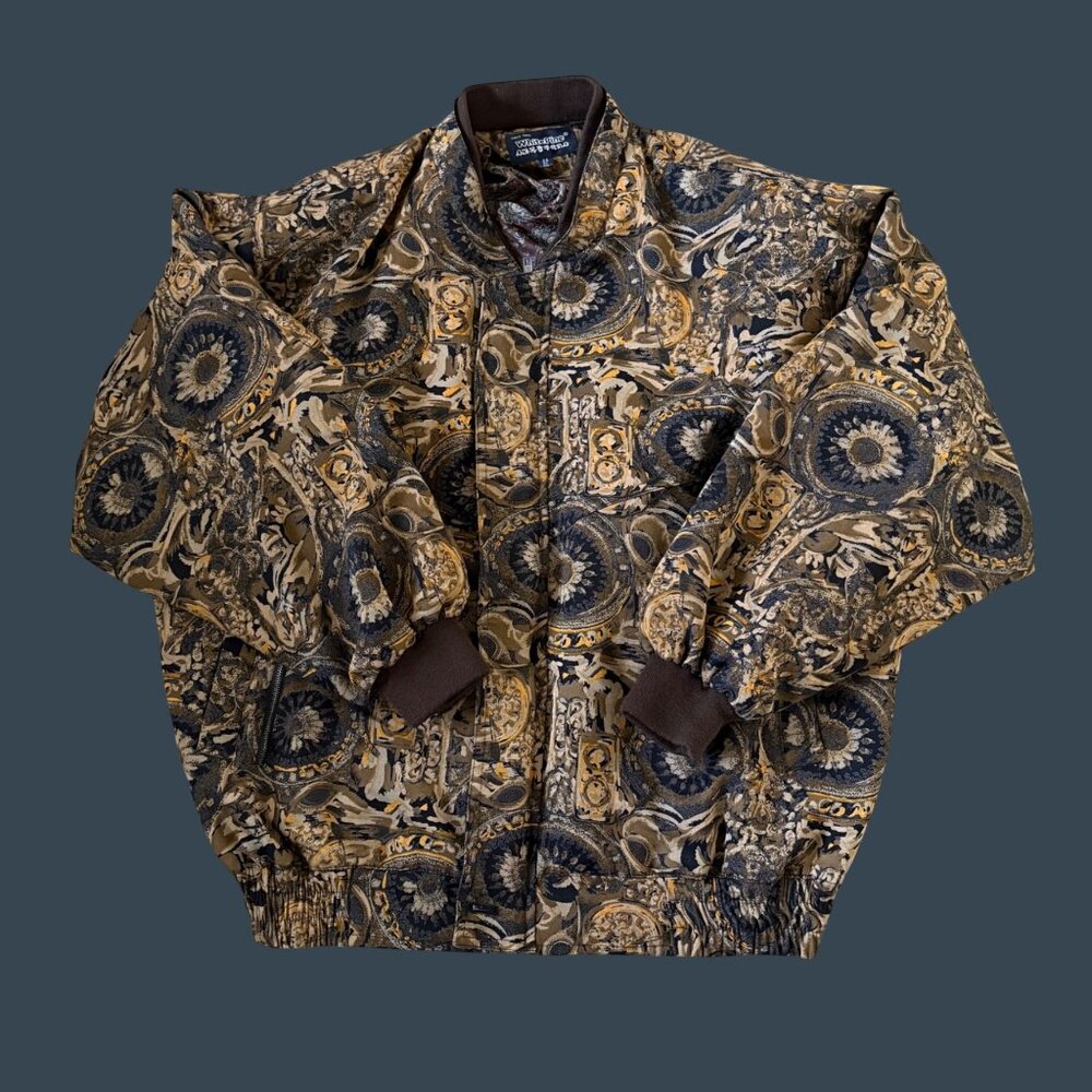 Vintage White Pine Paisley Printed Bomber Jacket EL Size With Inner Lining